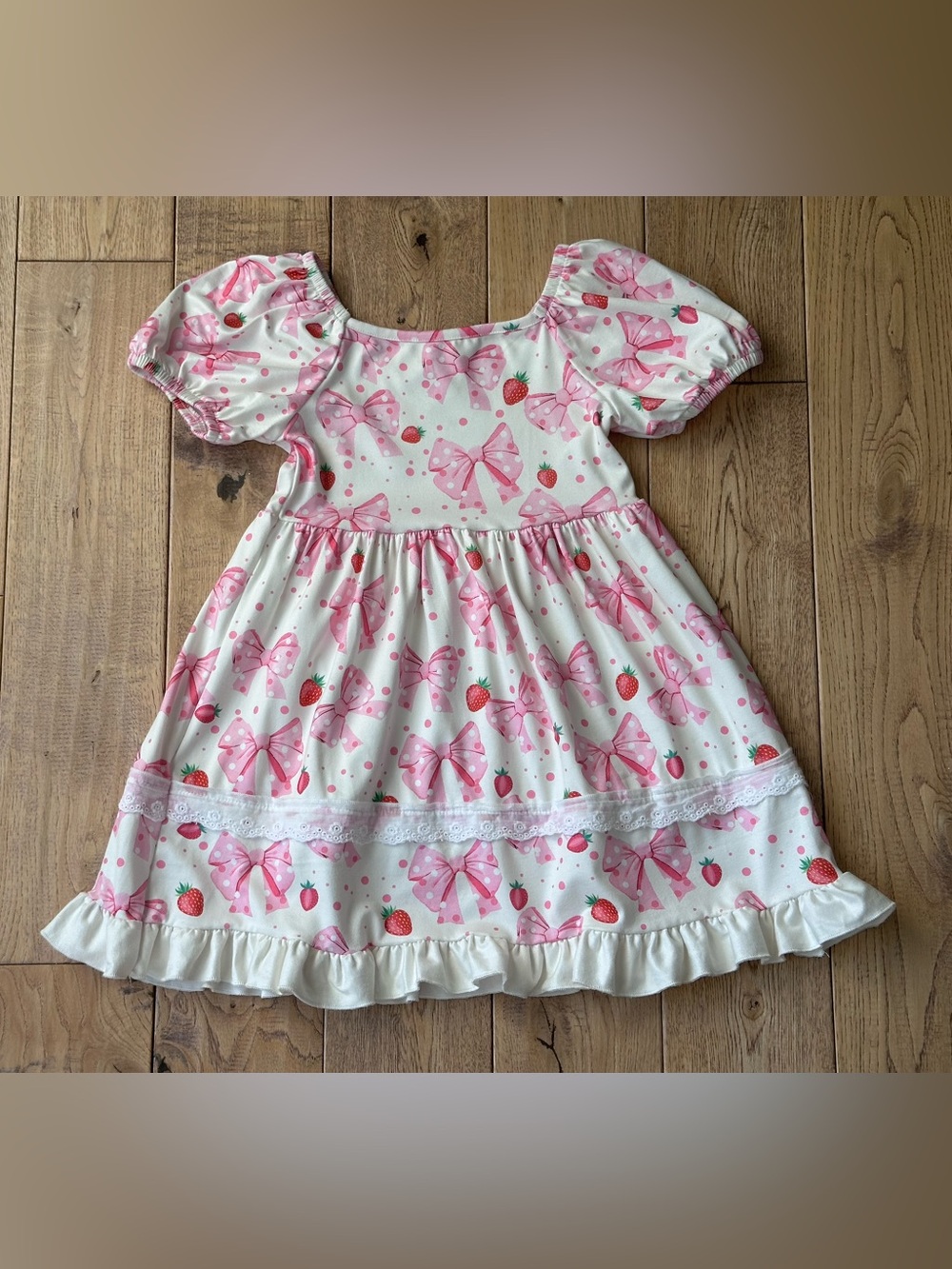 Boutique Coquette Bow and Strawberry Printed Dress size Large 4-5T